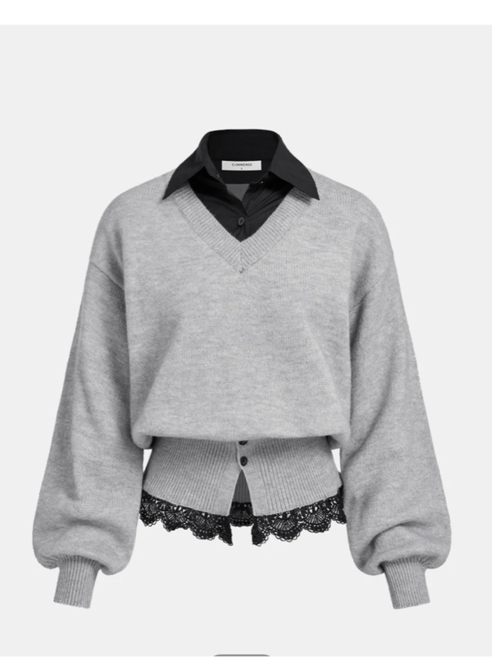 Contrast Collar Lace Hem Sweater